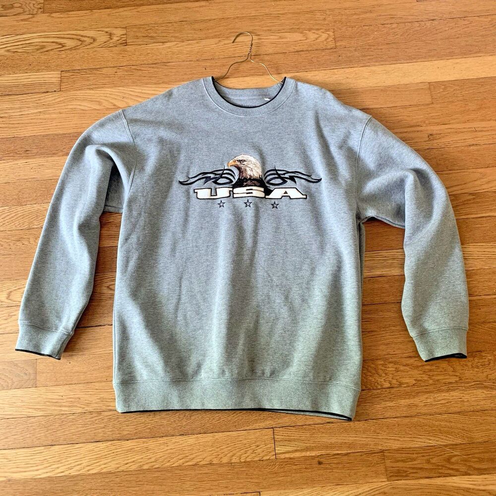 Croft Barrow Sweatshirt Mens M USA Bald Eagle Gray Embroidered Patriot VTG